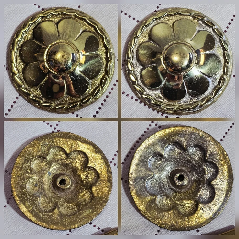 Vintage Brass Floral Rosette Curtain Tiebacks Pair 3.5